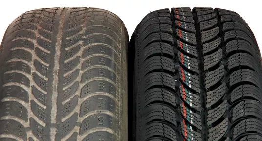 new tyre next to old tyre